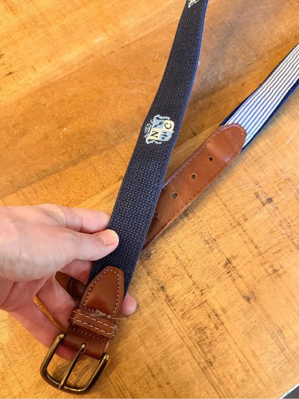 Northwood Club Texas Golf Hall of Fame Embroidered belt navy leather YRI size 34